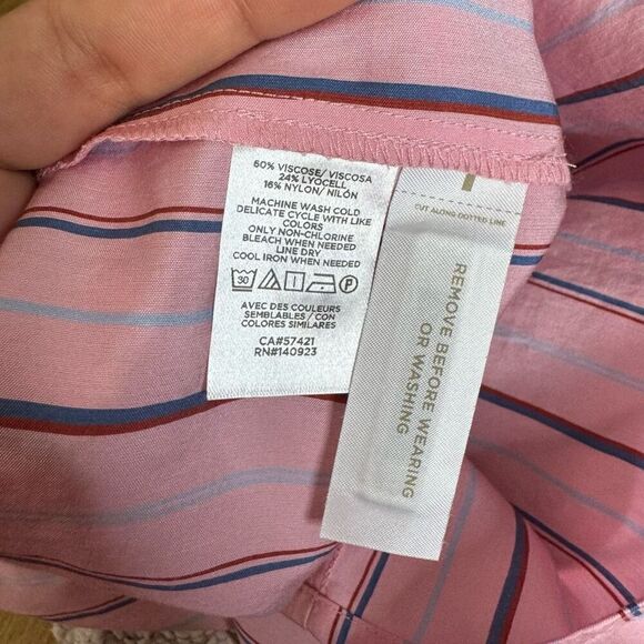 New Loft Pink Striped Sleeveless A Line Midi Dress Size XS Lightweight Relaxed - Picture 7 of 9